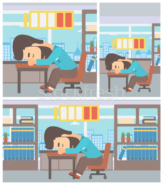 Man sleeping at workplace vector illustration. Stock photo © RAStudio