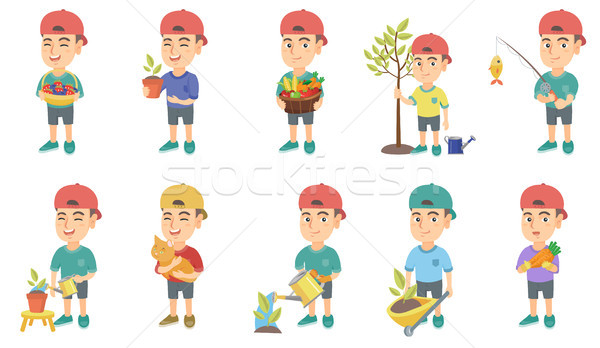 Little caucasian boy vector illustrations set. Stock photo © RAStudio