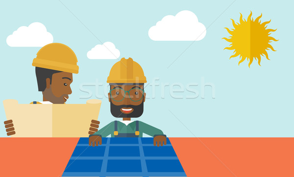 Africaine homme panneau solaire toit autre énergie [[stock_photo]] © RAStudio