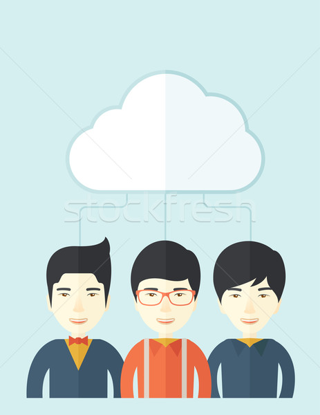 Stockfoto: Drie · asian · mannen · wolk · gelukkig · geslaagd