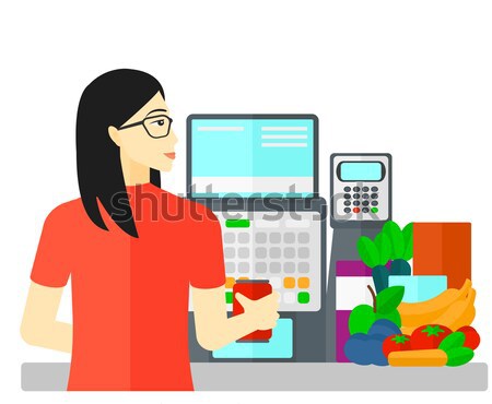 Cashier at supermarket checkout. Stock photo © RAStudio