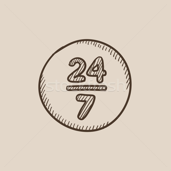 Open 24 hours and 7 days in wheek sign sketch icon. Stock photo © RAStudio