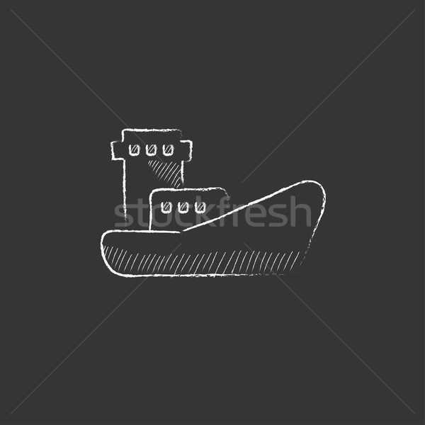 Teher konténerhajó rajzolt kréta ikon kézzel rajzolt Stock fotó © RAStudio