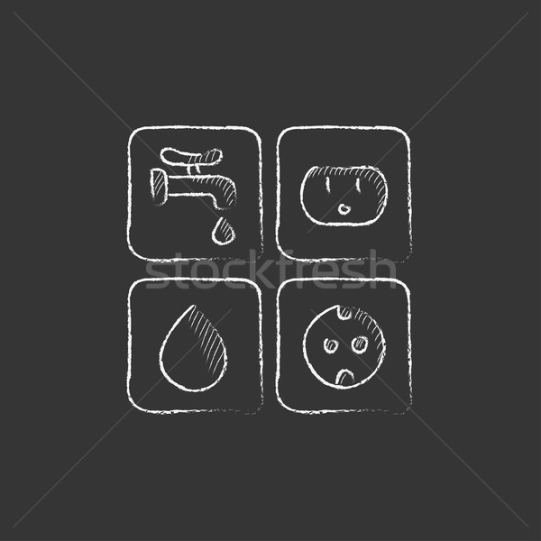 Utilities signs electricity and water. Drawn in chalk icon. Stock photo © RAStudio