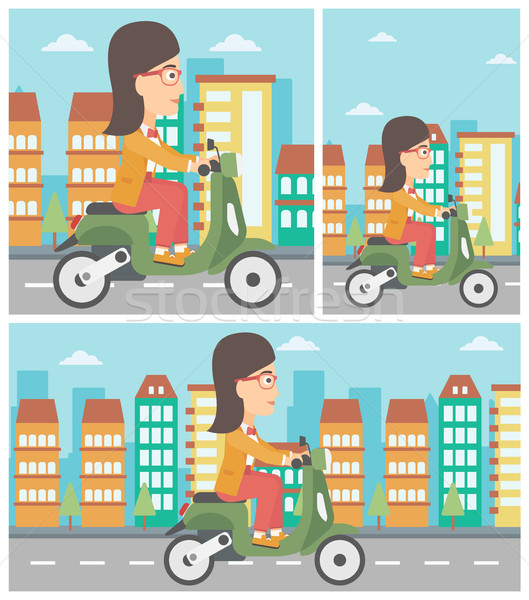 Woman riding scooter vector illustration. Stock photo © RAStudio