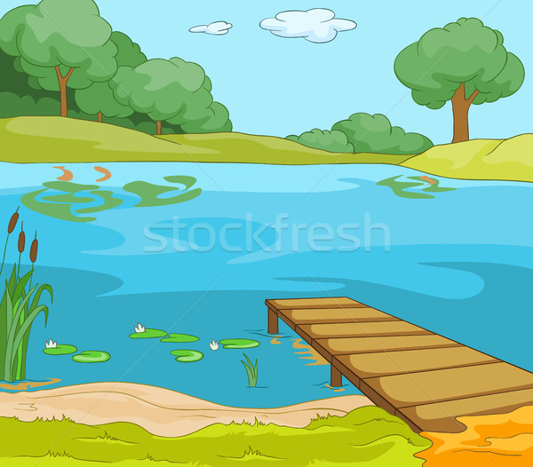 Cartoon forêt lac pier dessinés à la main été [[stock_photo]] © RAStudio