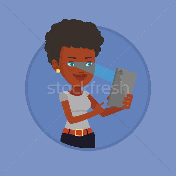 женщину Iris сканер мобильного телефона Smart сетчатка Сток-фото © RAStudio