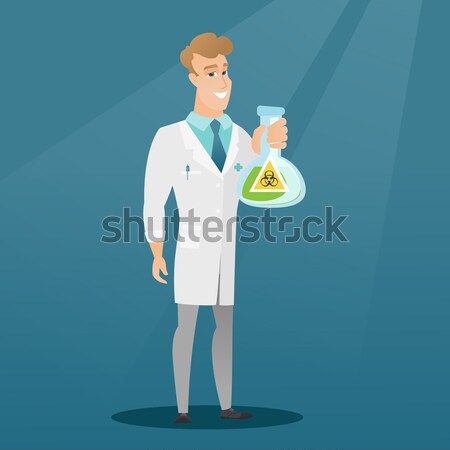 Scientist holding flask with biohazard sign. Stock photo © RAStudio
