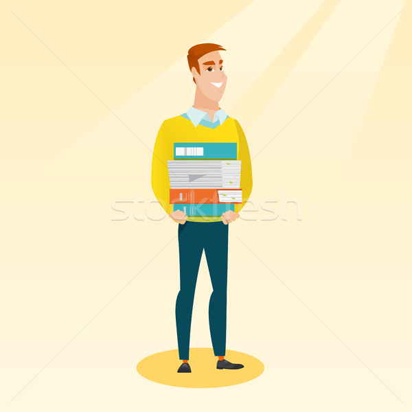 Man holding pile of books vector illustration. Stock photo © RAStudio
