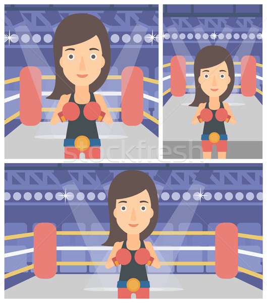 Stock photo: Confident boxer in gloves vector illustration.