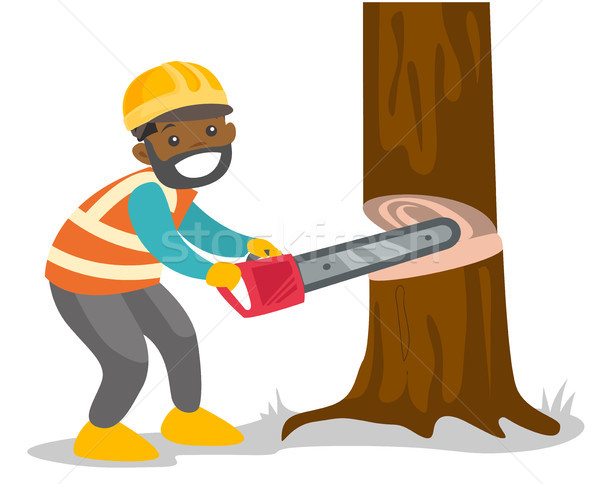 African-american woodcutter working with chainsaw Stock photo © RAStudio