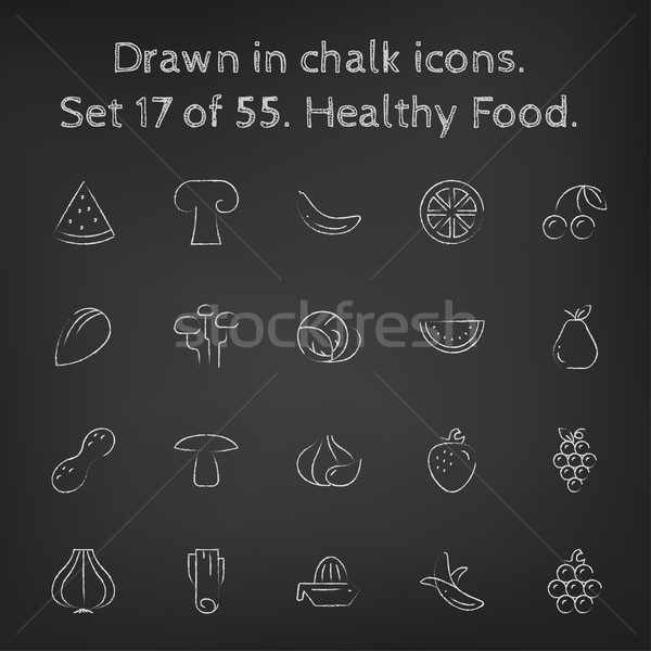 Healthy food icon set drawn in chalk. Stock photo © RAStudio