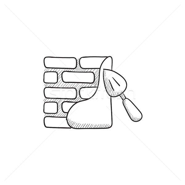 Spatula with brickwall sketch icon. Stock photo © RAStudio