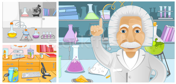 Cartoon set of backgrounds - chemical laboratory. Stock photo © RAStudio