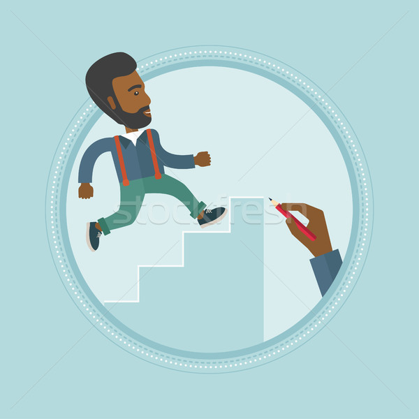 Stock photo: Businessman running upstairs vector illustration.