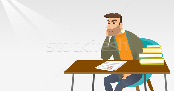 Sad student looking at test paper with bad mark. Stock photo © RAStudio