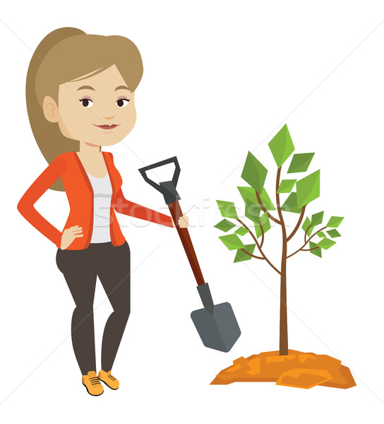 Woman plants tree vector illustration. Stock photo © RAStudio