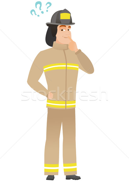 Thinking firefighter with question marks. Stock photo © RAStudio