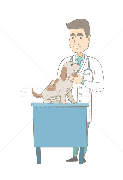 Young caucasian veterinarian examining dog. Stock photo © RAStudio