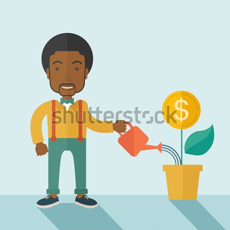 Stock photo: Man watering financial tree vector illustration.