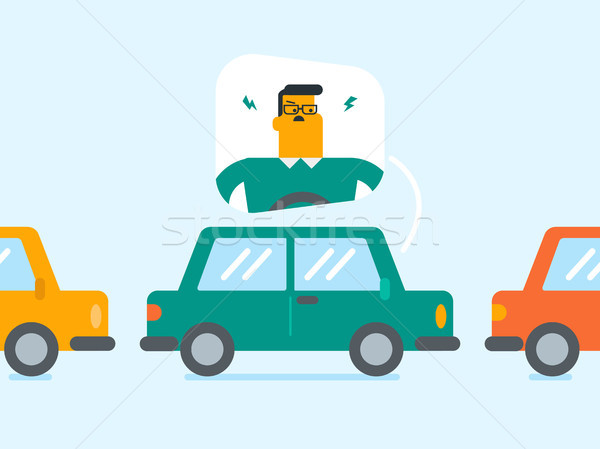 Angry caucasian man in car stuck in traffic jam. Stock photo © RAStudio