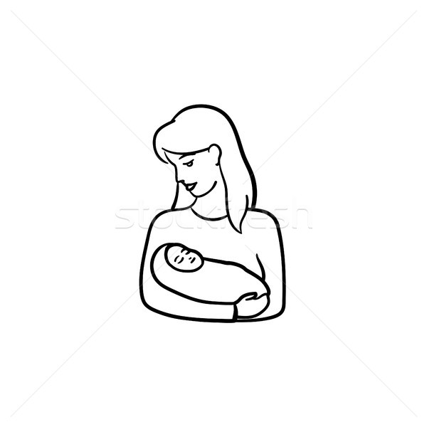 A woman with wraped baby hand drawn outline doodle icon. Stock photo © RAStudio