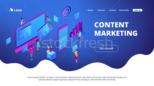 Isometric content marketing landing page. Stock photo © RAStudio
