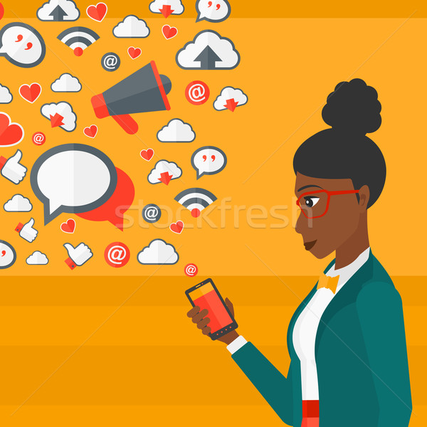 Social media toepassingen vrouw smartphone toepassing iconen Stockfoto © RAStudio