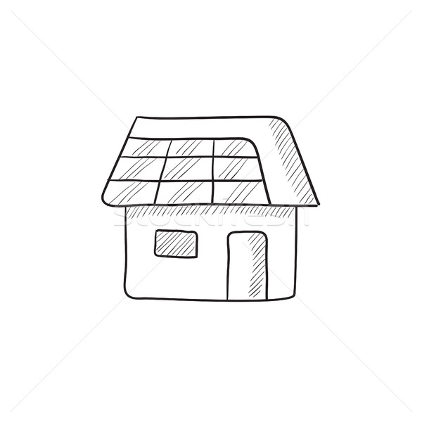 Huis zonnepaneel schets icon vector geïsoleerd Stockfoto © RAStudio