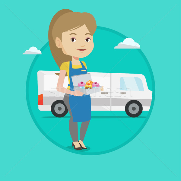 Baker delivering cakes vector illustration. Stock photo © RAStudio