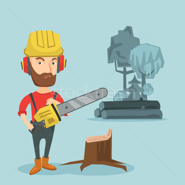 Stock photo: Lumberjack with chainsaw vector illustration.