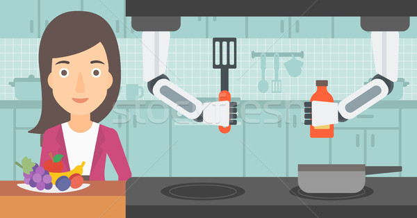 Domestic personal robot helps to owner at kitchen. Stock photo © RAStudio