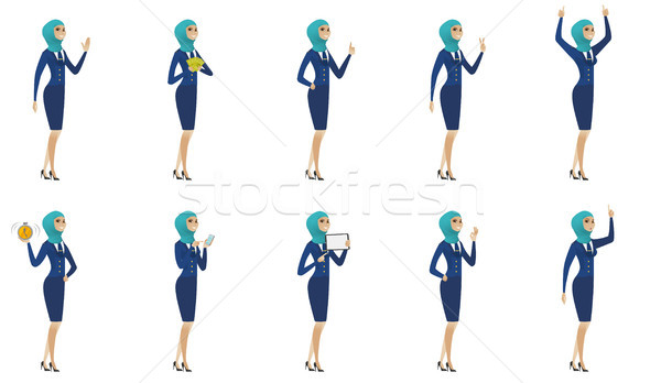 Young muslim stewardess vector illustrations set. Stock photo © RAStudio