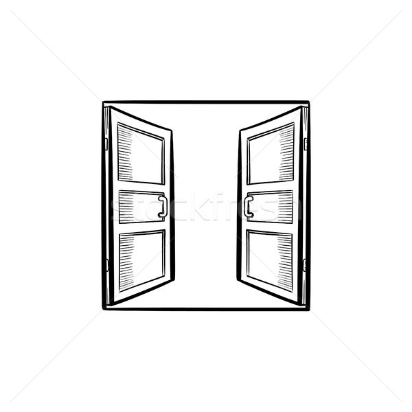 Stock photo: Open doors hand drawn sketch icon.