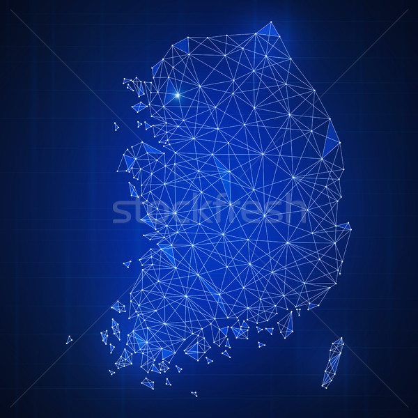 Stock photo: Polygon South korea map on blockchain hud banner.