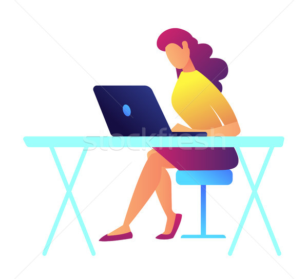 Female programmer working on laptop vector illustration. Stock photo © RAStudio