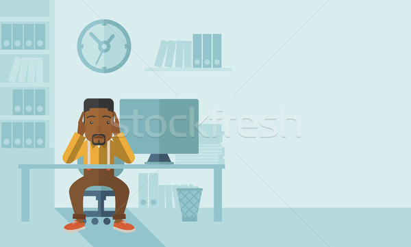 過重労働の ビジネスマン ストレス 座って コンピュータ ストックフォト © RAStudio