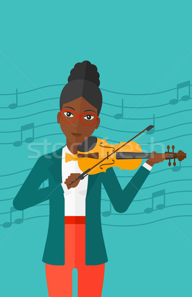 Сток-фото: женщину · играет · скрипки · синий · музыки · отмечает · вектора