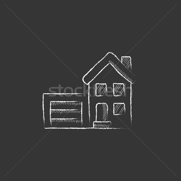 House with garage. Drawn in chalk icon. Stock photo © RAStudio