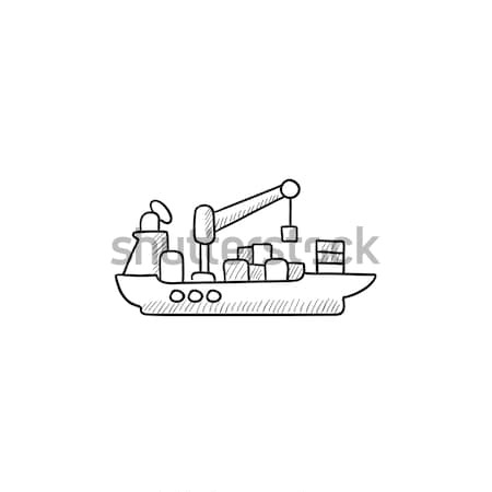 Teher konténerhajó rajz ikon vektor izolált Stock fotó © RAStudio