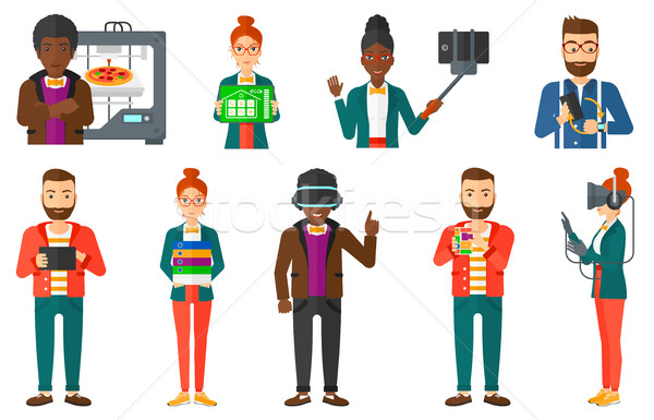 Vector set of people using modern technologies. Stock photo © RAStudio