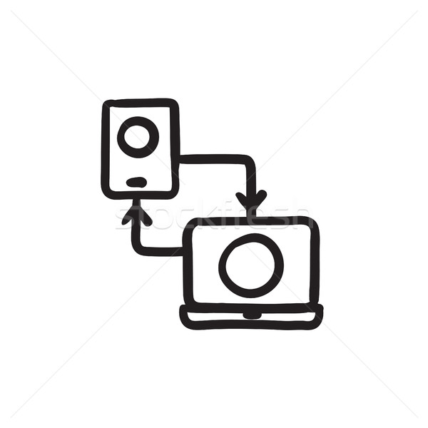 Synchronization phone with laptop sketch icon. Stock photo © RAStudio
