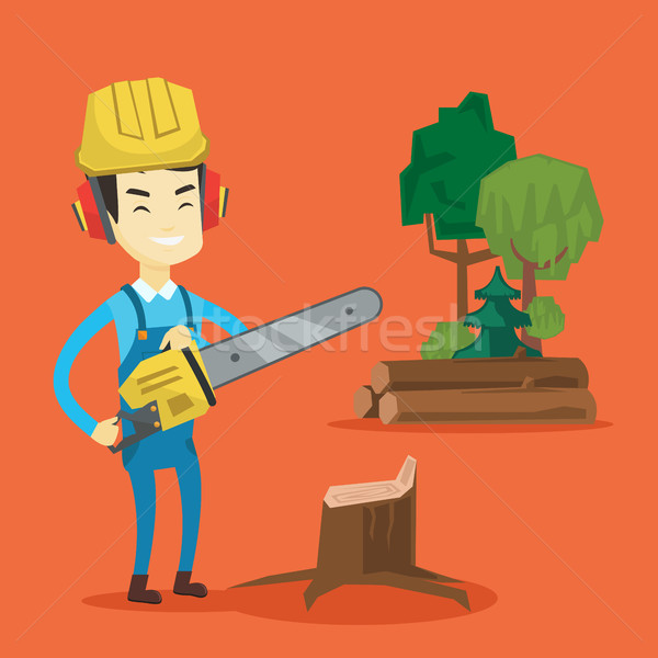 Lumberjack with chainsaw vector illustration. Stock photo © RAStudio