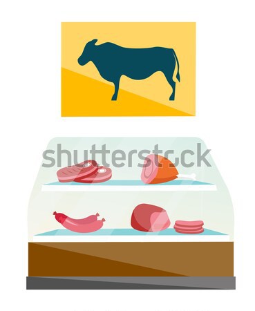 Rzeźnik oferowanie świeże mięsa przyjazny pracy Zdjęcia stock © RAStudio