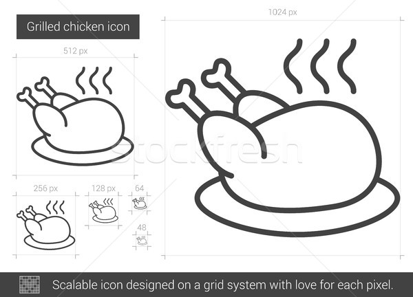 Stok fotoğraf: ızgara · tavuk · hat · ikon · vektör · yalıtılmış · beyaz