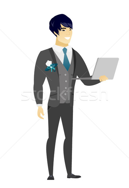 Groom using laptop vector illustration. Stock photo © RAStudio