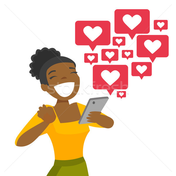 African-american woman getting social media likes. Stock photo © RAStudio