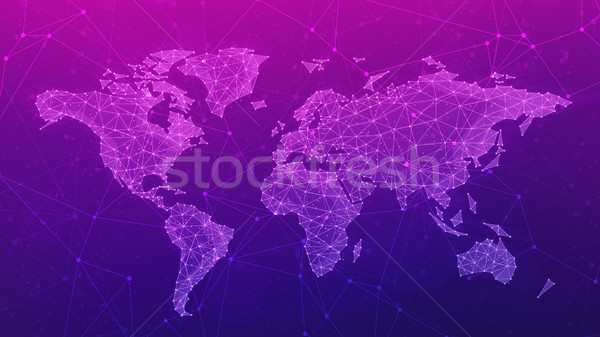 Polygon world map on blockchain hud banner. Stock photo © RAStudio