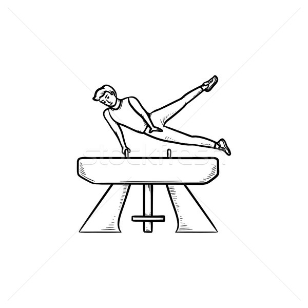 Gymnast on vaulting horse hand drawn outline doodle icon. Stock photo © RAStudio