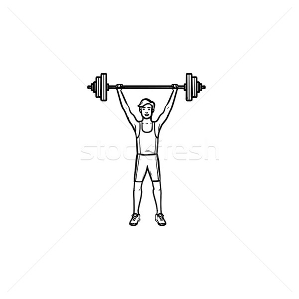 Sportsman with heavyweight barbell hand drawn outline doodle icon. Stock photo © RAStudio